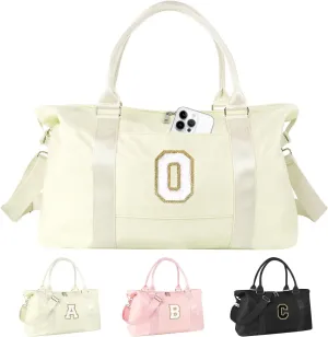 Birthday Gifts for Daughter,Initial Travel Duffel Bag for Teen Girls,Personalized Weekender Bag Cute Overnight Carry on Duffle Bags for Girl Women Gifts with Adjustable Strap(beige-O)
