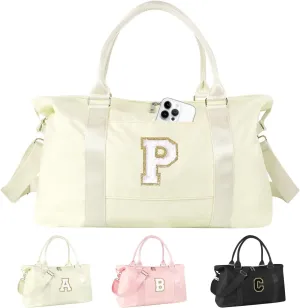 Birthday Gifts for Daughter,Initial Travel Duffel Bag for Teen Girls,Personalized Weekender Bag Cute Overnight Carry on Duffle Bags for Girl Women Gifts with Adjustable Strap(beige-P)