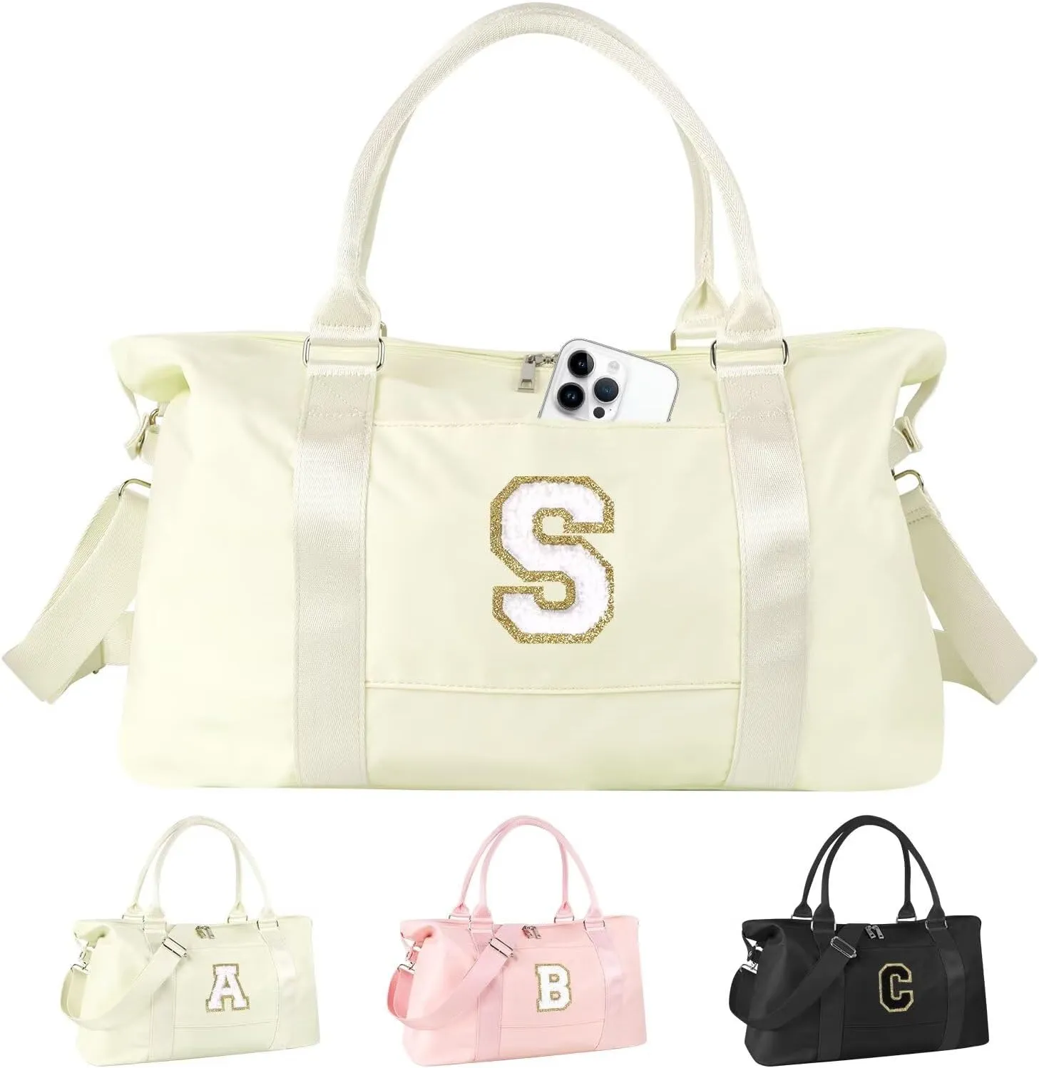 Birthday Gifts for Daughter,Initial Travel Duffel Bag for Teen Girls,Personalized Weekender Bag Cute Overnight Carry on Duffle Bags for Girl Women Gifts with Adjustable Strap(beige-S)