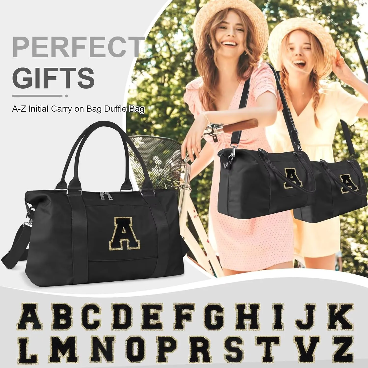 Birthday Gifts for Daughter,Initial Travel Duffel Bag for Teen Girls,Personalized Weekender Bag Cute Overnight Carry on Duffle Bags for Girl Women Gifts with Adjustable Strap(black-A)