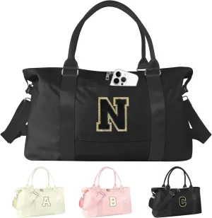 Birthday Gifts for Daughter,Initial Travel Duffel Bag for Teen Girls,Personalized Weekender Bag Cute Overnight Carry on Duffle Bags for Girl Women Gifts with Adjustable Strap(black-N)