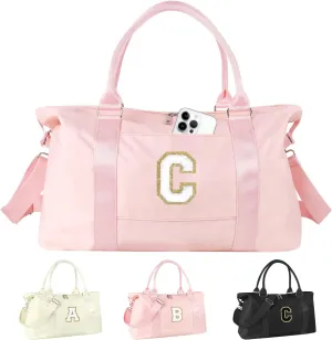 Birthday Gifts for Daughter,Initial Travel Duffel Bag for Teen Girls,Personalized Weekender Bag Cute Overnight Carry on Duffle Bags for Girl Women Gifts with Adjustable Strap(pink-C)