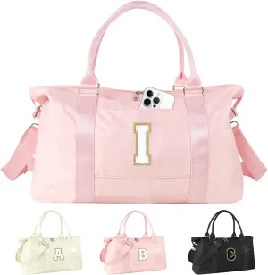 Birthday Gifts for Daughter,Initial Travel Duffel Bag for Teen Girls,Personalized Weekender Bag Cute Overnight Carry on Duffle Bags for Girl Women Gifts with Adjustable Strap(pink-I)