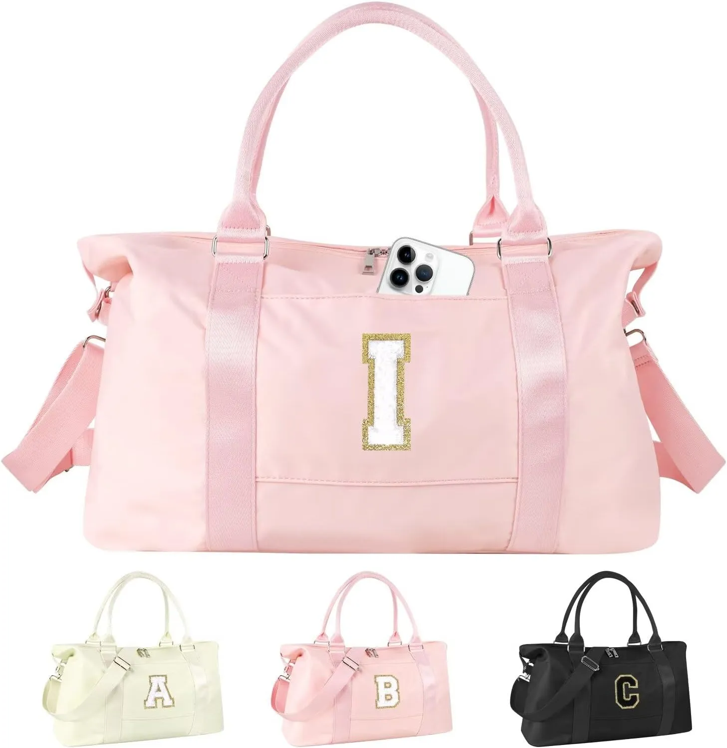 Birthday Gifts for Daughter,Initial Travel Duffel Bag for Teen Girls,Personalized Weekender Bag Cute Overnight Carry on Duffle Bags for Girl Women Gifts with Adjustable Strap(pink-I)