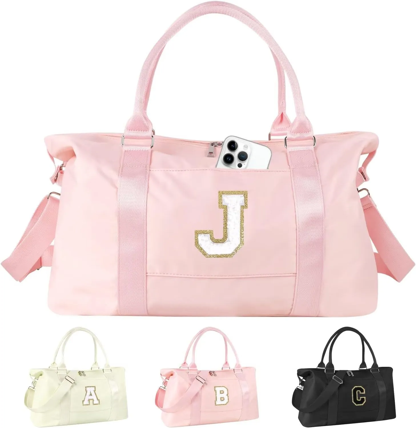 Birthday Gifts for Daughter,Initial Travel Duffel Bag for Teen Girls,Personalized Weekender Bag Cute Overnight Carry on Duffle Bags for Girl Women Gifts with Adjustable Strap(pink-J)