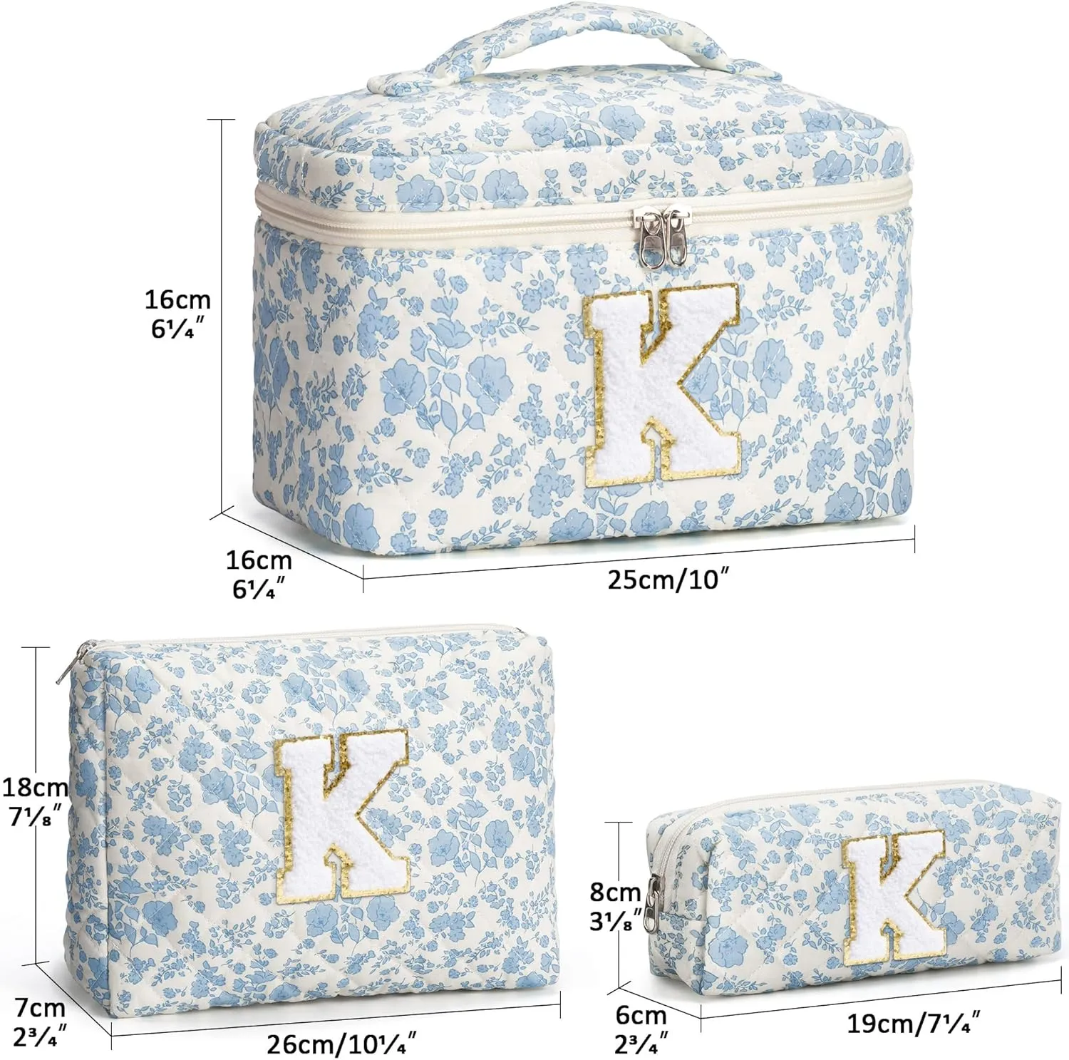 Birthday Gifts for Teen Girls Women, Personalized Initial Makeup Bag Quilted Cosmetic Bag Floral Make Up Bag Travel Toiletry Bag Teen Girl Gifts Trendy Stuff Mothers Day Gifts for Mom Daughter Friends