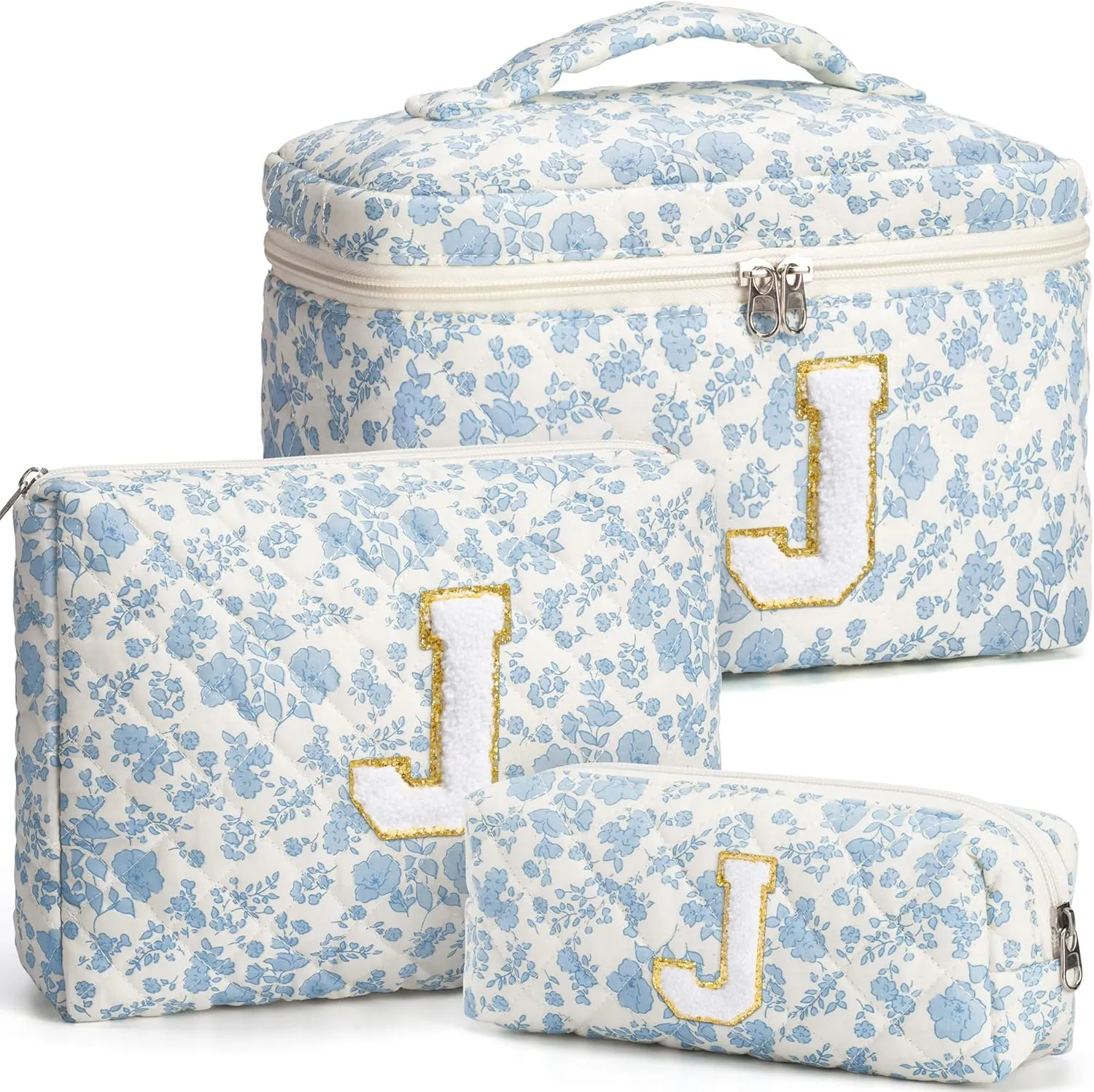 Birthday Gifts for Teen Girls Women, Personalized Initial Makeup Bag Quilted Cosmetic Bag Floral Make Up Bag Travel Toiletry Bag Teen Girl Gifts Trendy Stuff Mothers Day Gifts for Mom Daughter Friends