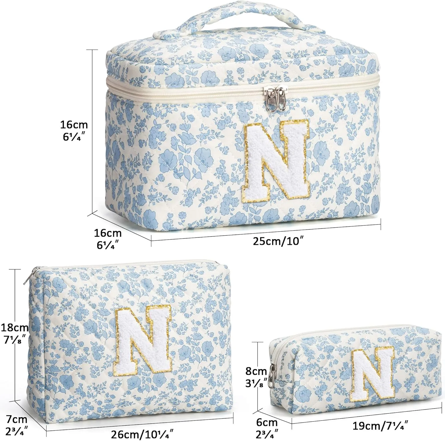 Birthday Gifts for Teen Girls Women, Personalized Initial Makeup Bag Quilted Cosmetic Bag Floral Make Up Bag Travel Toiletry Bag Teen Girl Gifts Trendy Stuff Mothers Day Gifts for Mom Daughter Friends
