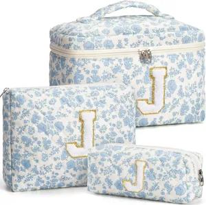 Birthday Gifts for Teen Girls Women, Personalized Initial Makeup Bag Quilted Cosmetic Bag Floral Make Up Bag Travel Toiletry Bag Teen Girl Gifts Trendy Stuff Mothers Day Gifts for Mom Daughter Friends