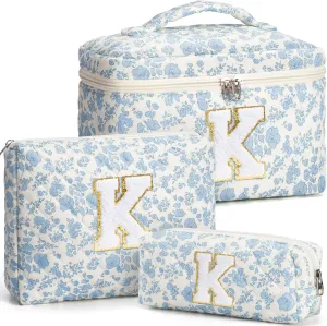 Birthday Gifts for Teen Girls Women, Personalized Initial Makeup Bag Quilted Cosmetic Bag Floral Make Up Bag Travel Toiletry Bag Teen Girl Gifts Trendy Stuff Mothers Day Gifts for Mom Daughter Friends