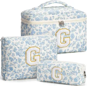 Birthday Gifts for Teen Girls Women, Personalized Initial Makeup Bag Quilted Cosmetic Bag Floral Make Up Bag Travel Toiletry Bag Teen Girl Gifts Trendy Stuff Mothers Day Gifts for Mom Daughter Friends