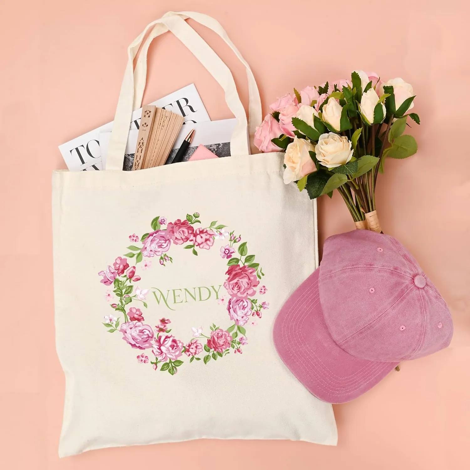 BJZLWJ Personalized Canvas Bags for Women, Custom Present Bag w/Name Text, Suitable for Wedding, Birthday, Beach, Holiday