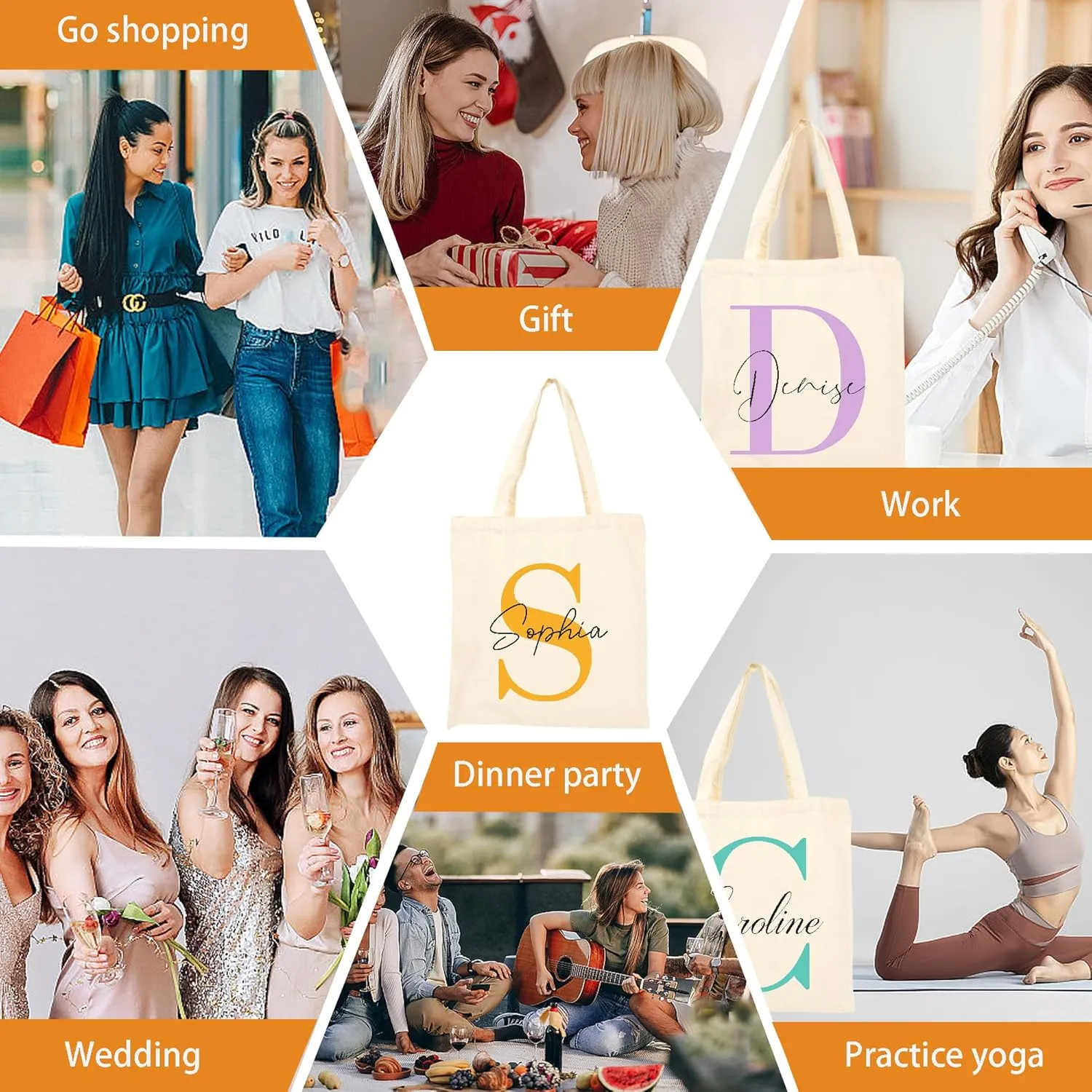 BJZLWJ Personalized Canvas Bags for Women, Custom Present Bag w/Name Text, Suitable for Wedding, Birthday, Beach, Holiday
