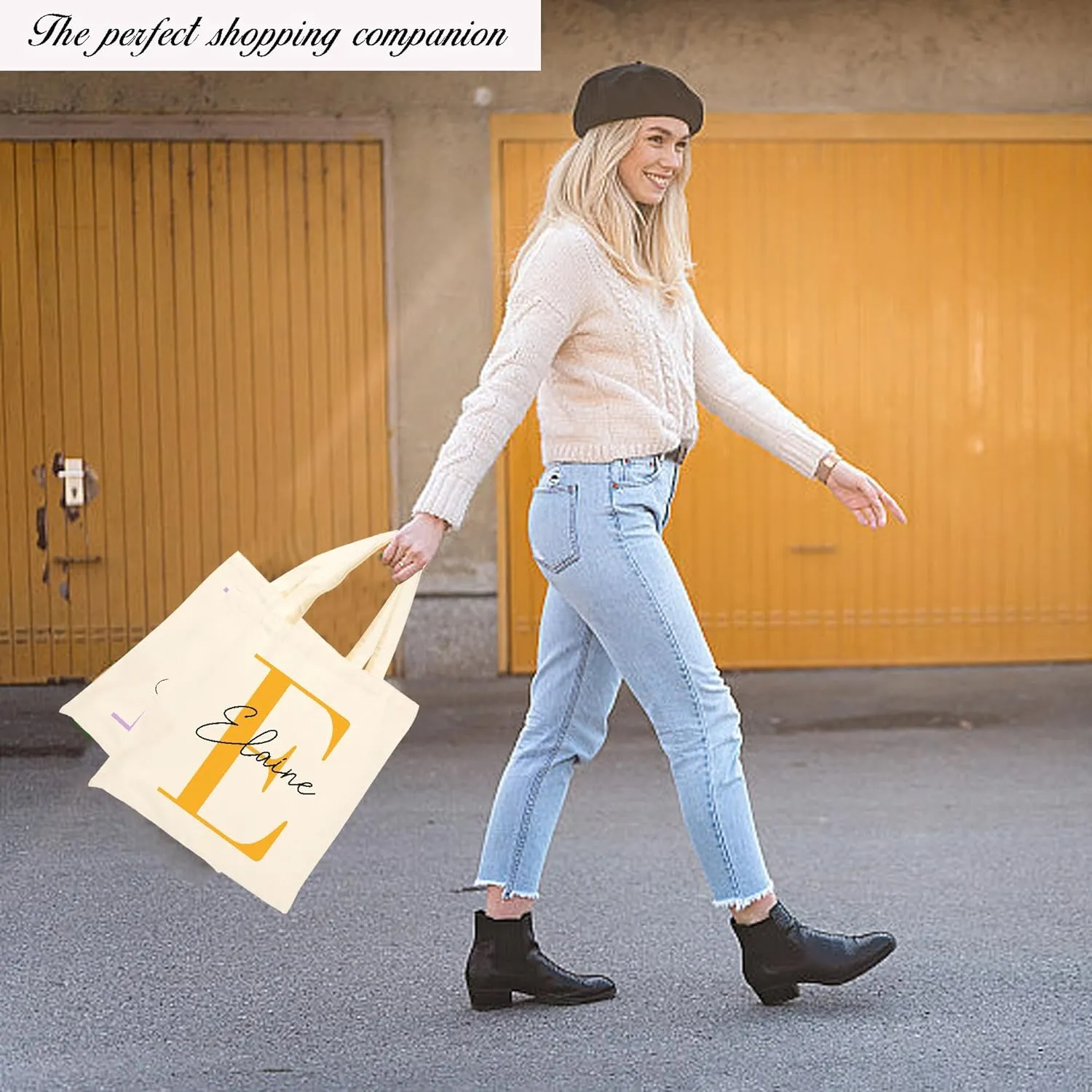 BJZLWJ Personalized Canvas Bags for Women, Custom Present Bag w/Name Text, Suitable for Wedding, Birthday, Beach, Holiday