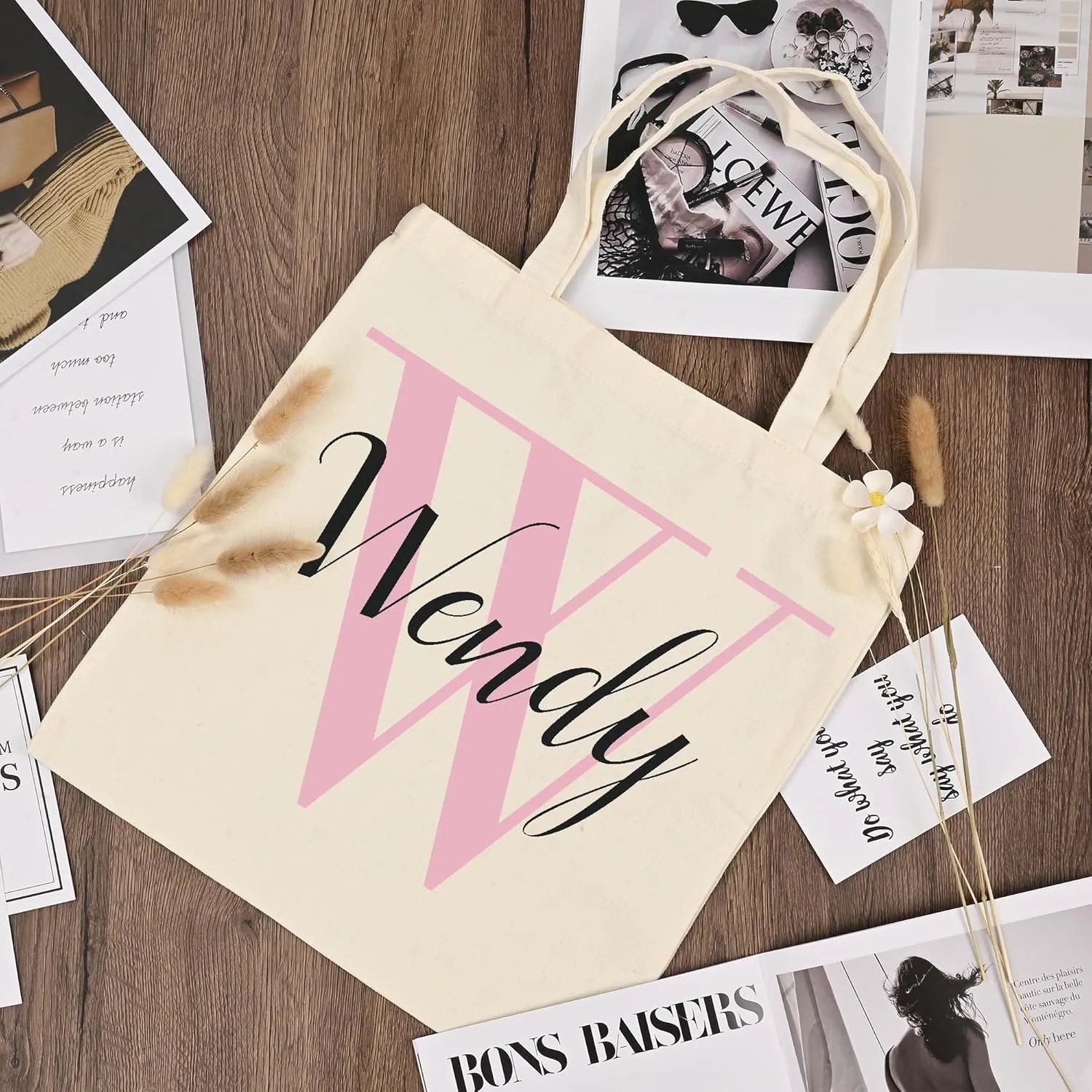 BJZLWJ Personalized Canvas Bags for Women, Custom Present Bag w/Name Text, Suitable for Wedding, Birthday, Beach, Holiday