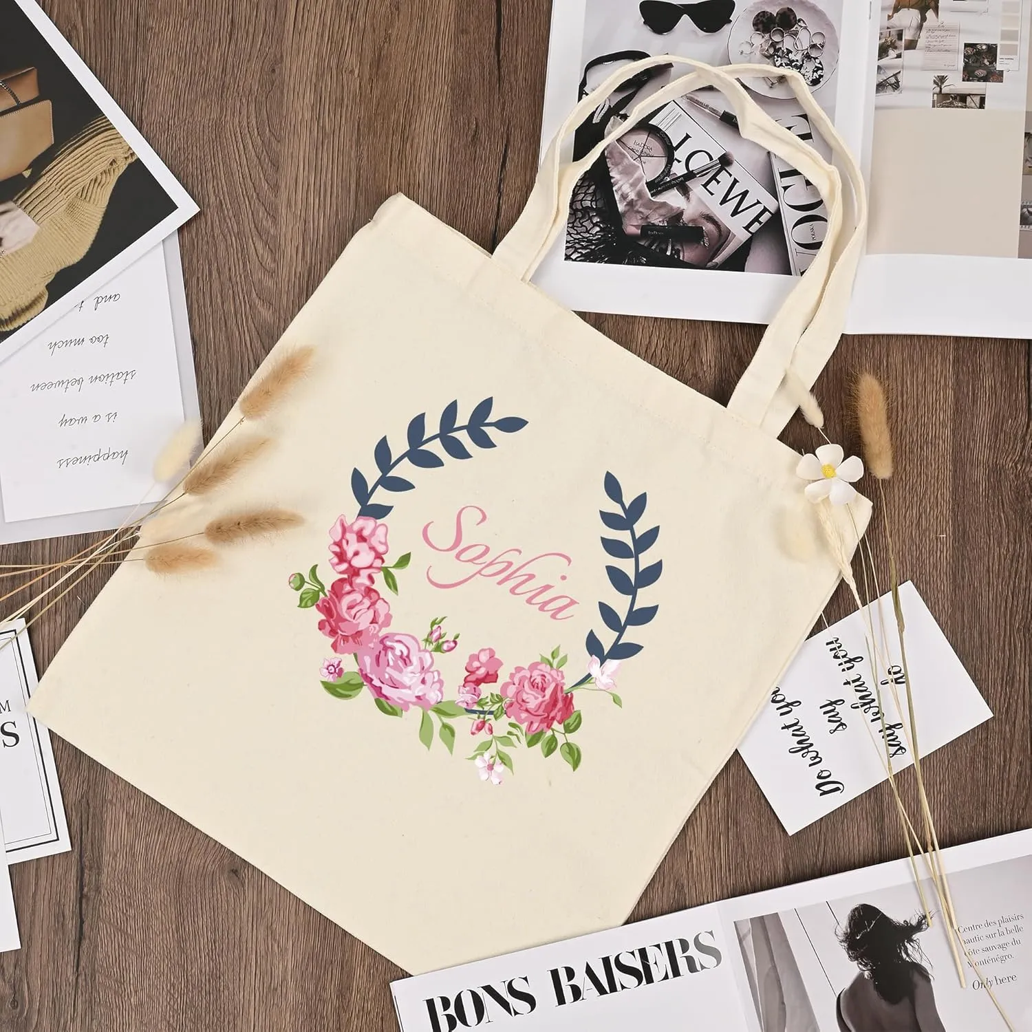 BJZLWJ Personalized Canvas Bags for Women, Custom Present Bag w/Name Text, Suitable for Wedding, Birthday, Beach, Holiday
