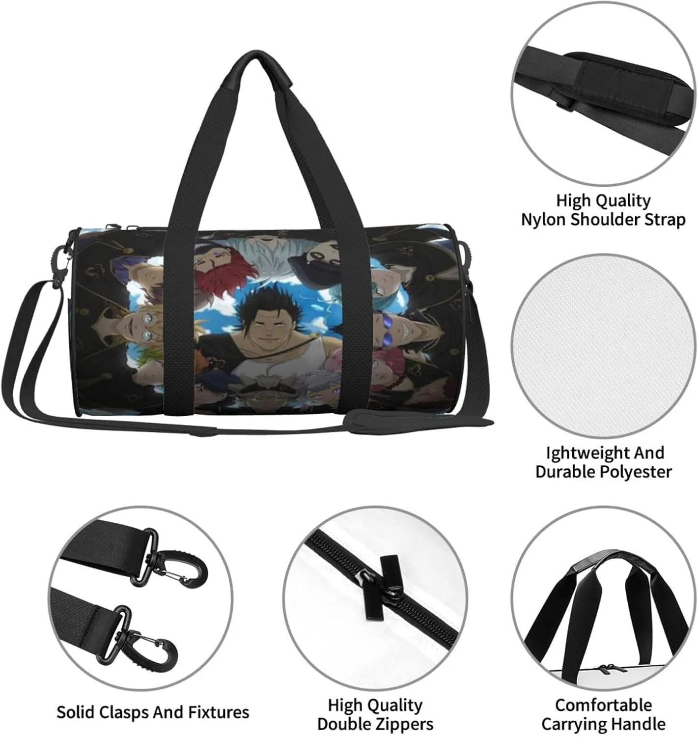 Bl-ack Clover Travel Bag for Men Women Duffel Roundlarge Capacity Sport Gym Bag