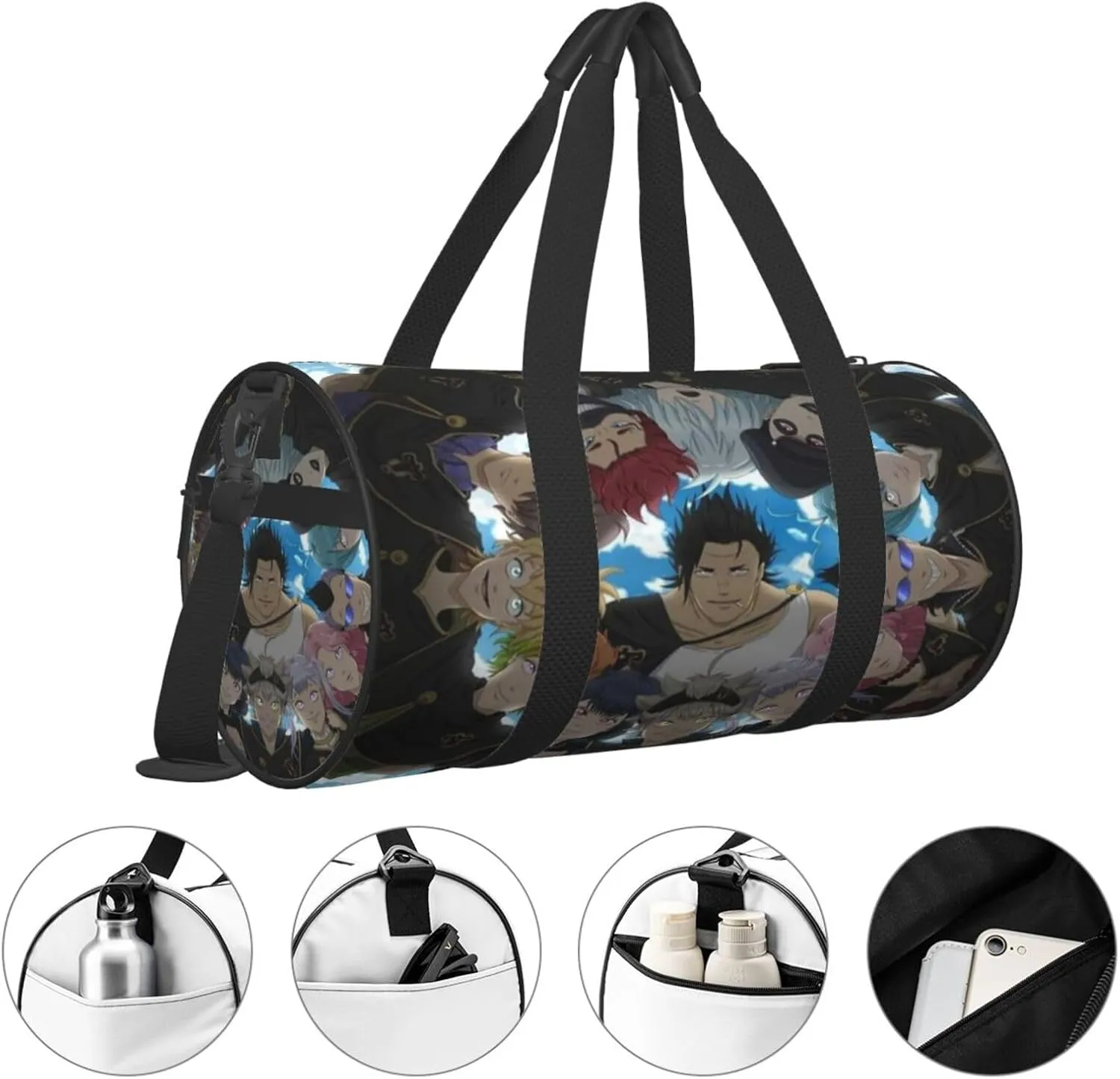 Bl-ack Clover Travel Bag for Men Women Duffel Roundlarge Capacity Sport Gym Bag