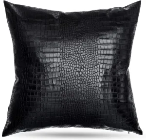 Black Crocodile Skin Thick Soft Faux Leather Pillow Cover, 18x18 Inches Crocodile Throw Pillow Case Farmhouse Decor Minimalist Accent Decorative Sofa Cushion Thick & Soft Covers