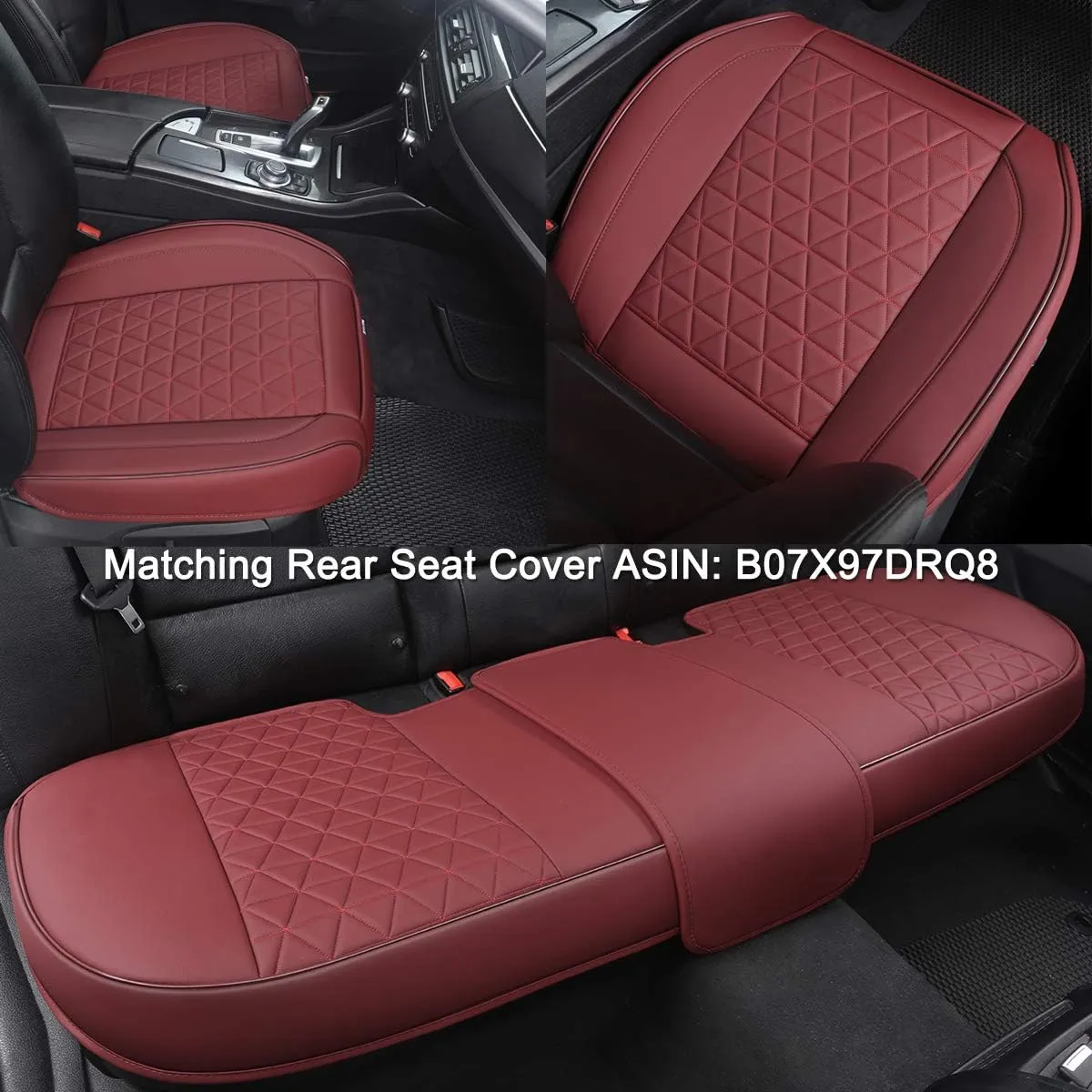 Black Panther 1 Pair Luxury Faux Leather Car Seat Covers Front Bottom Seat Cushion Covers, Anti-Slip and Wrap Around The Bottom, Fit 95% of Vehicles - Burgundy