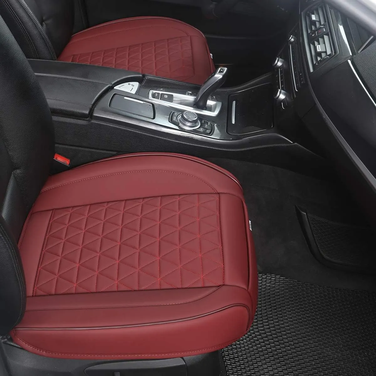 Black Panther 1 Pair Luxury Faux Leather Car Seat Covers Front Bottom Seat Cushion Covers, Anti-Slip and Wrap Around The Bottom, Fit 95% of Vehicles - Burgundy