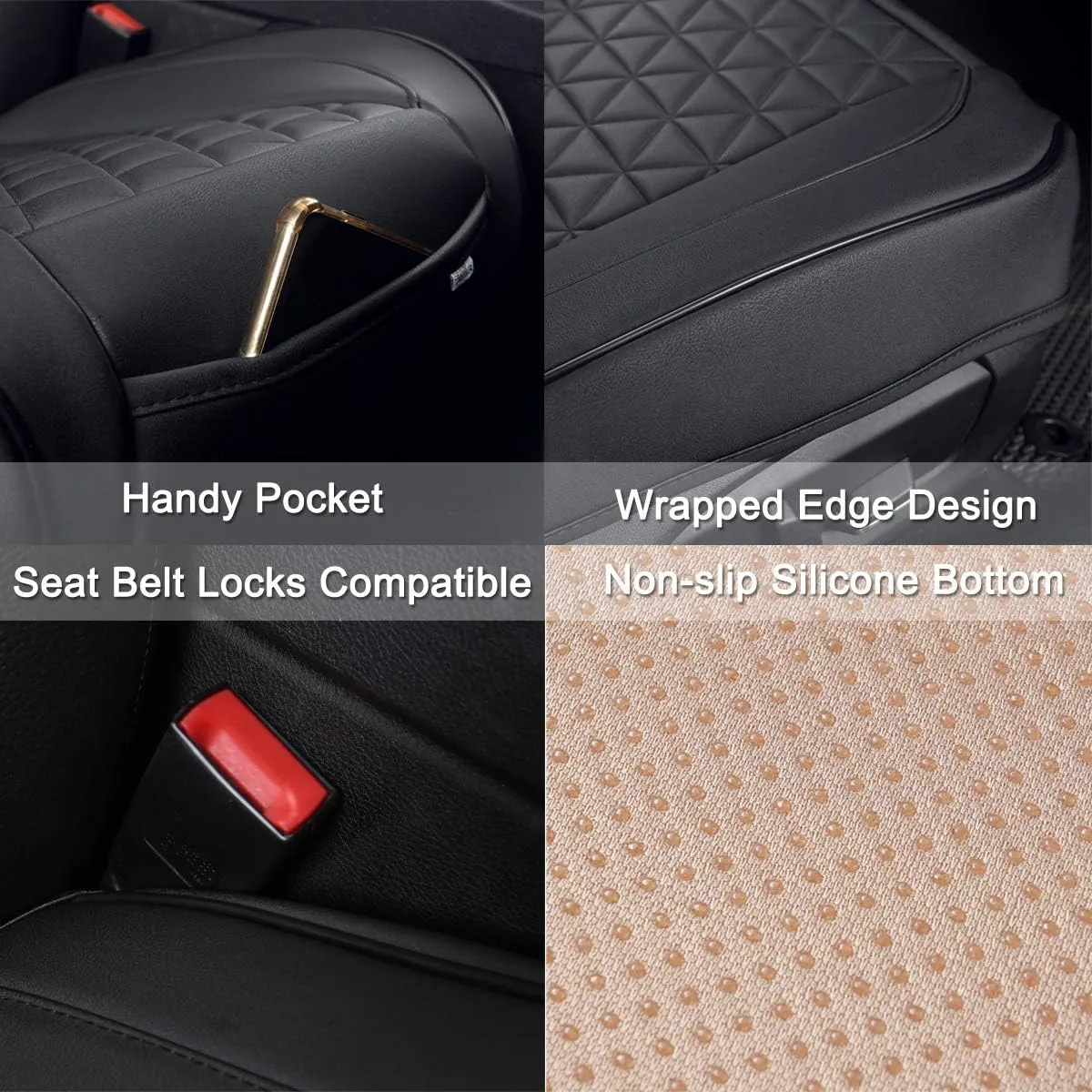 Black Panther 1 Pair Luxury Faux Leather Car Seat Covers Front Bottom Seat Cushion Covers, Anti-Slip and Wrap Around The Bottom, Fit 95% of Vehicles - Burgundy