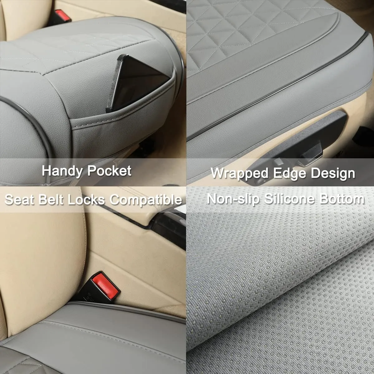 Black Panther Luxury Faux Leather Car Seat Cover Front Bottom Seat Cushion Cover, Anti-Slip and Wrap Around The Bottom, Fits 95% of Vehicles - 1 Piece,Grey