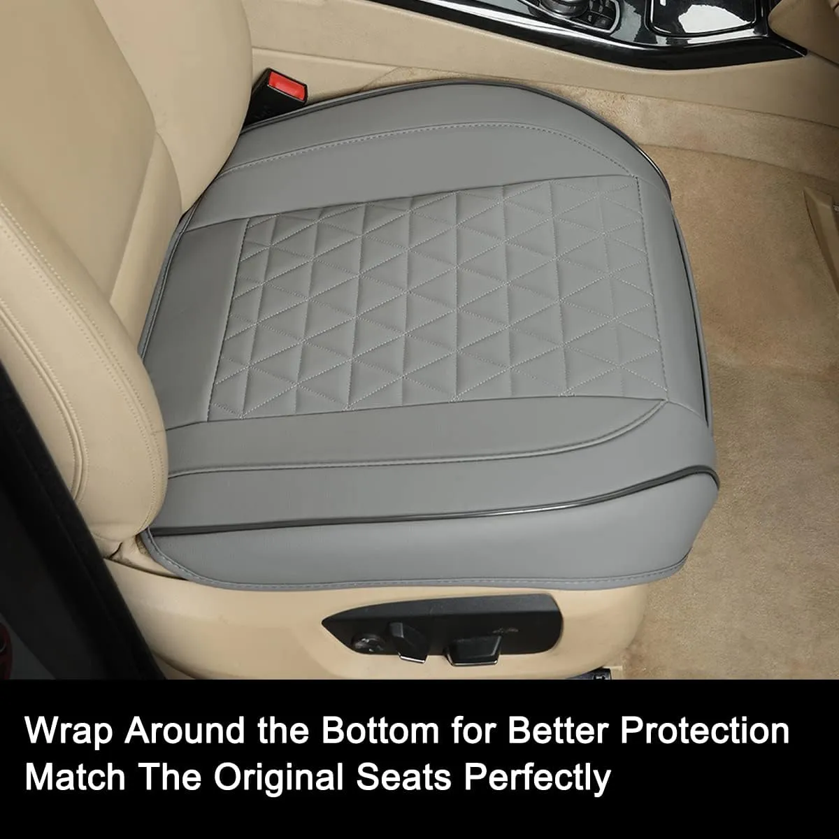 Black Panther Luxury Faux Leather Car Seat Cover Front Bottom Seat Cushion Cover, Anti-Slip and Wrap Around The Bottom, Fits 95% of Vehicles - 1 Piece,Grey