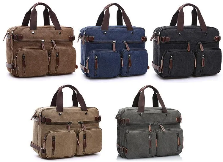 Black  Vintage Canvas Backpack With Brown Strap Design