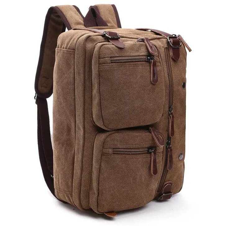 Black  Vintage Canvas Backpack With Brown Strap Design