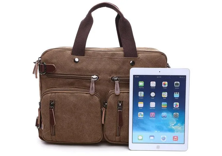 Black  Vintage Canvas Backpack With Brown Strap Design