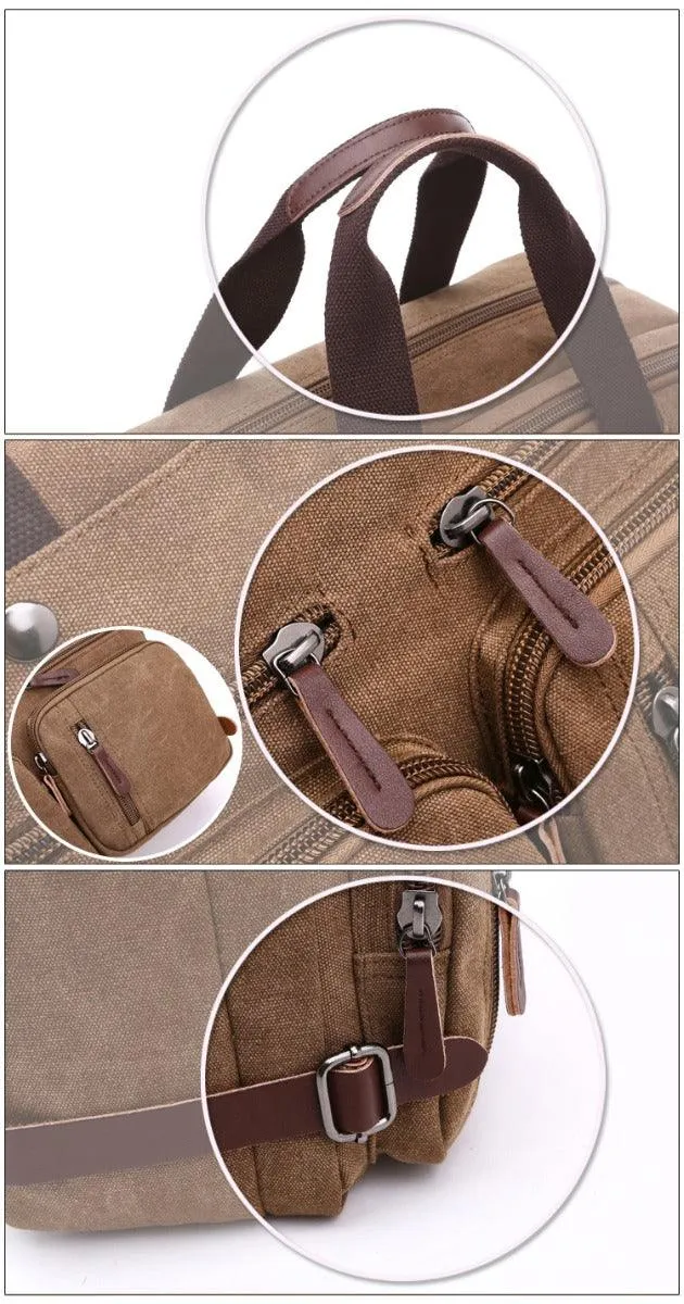 Black  Vintage Canvas Backpack With Brown Strap Design