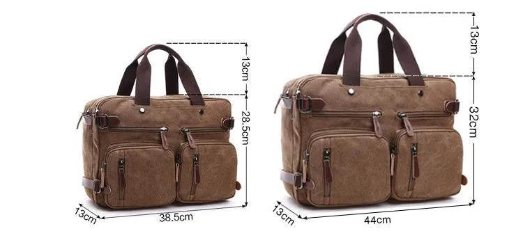 Black  Vintage Canvas Backpack With Brown Strap Design