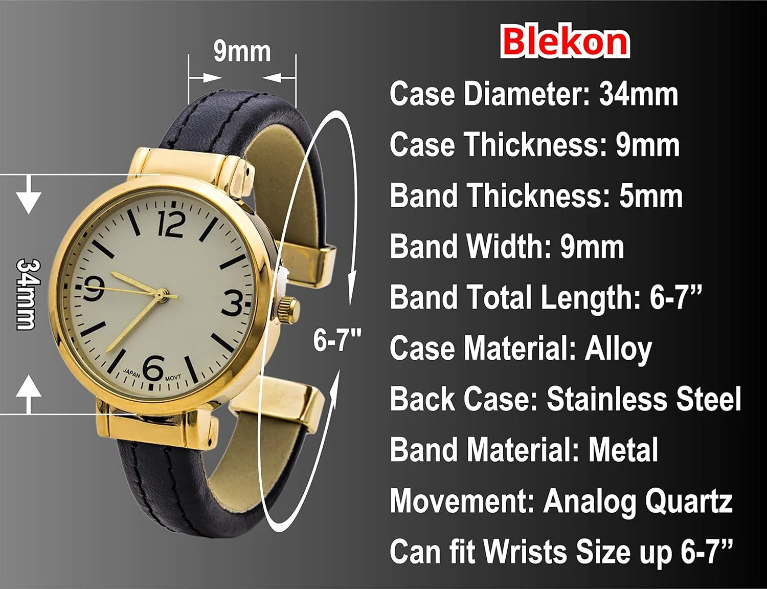 Blekon Collections Quartz Women's 34mm Case Double Leather Bangle Watch