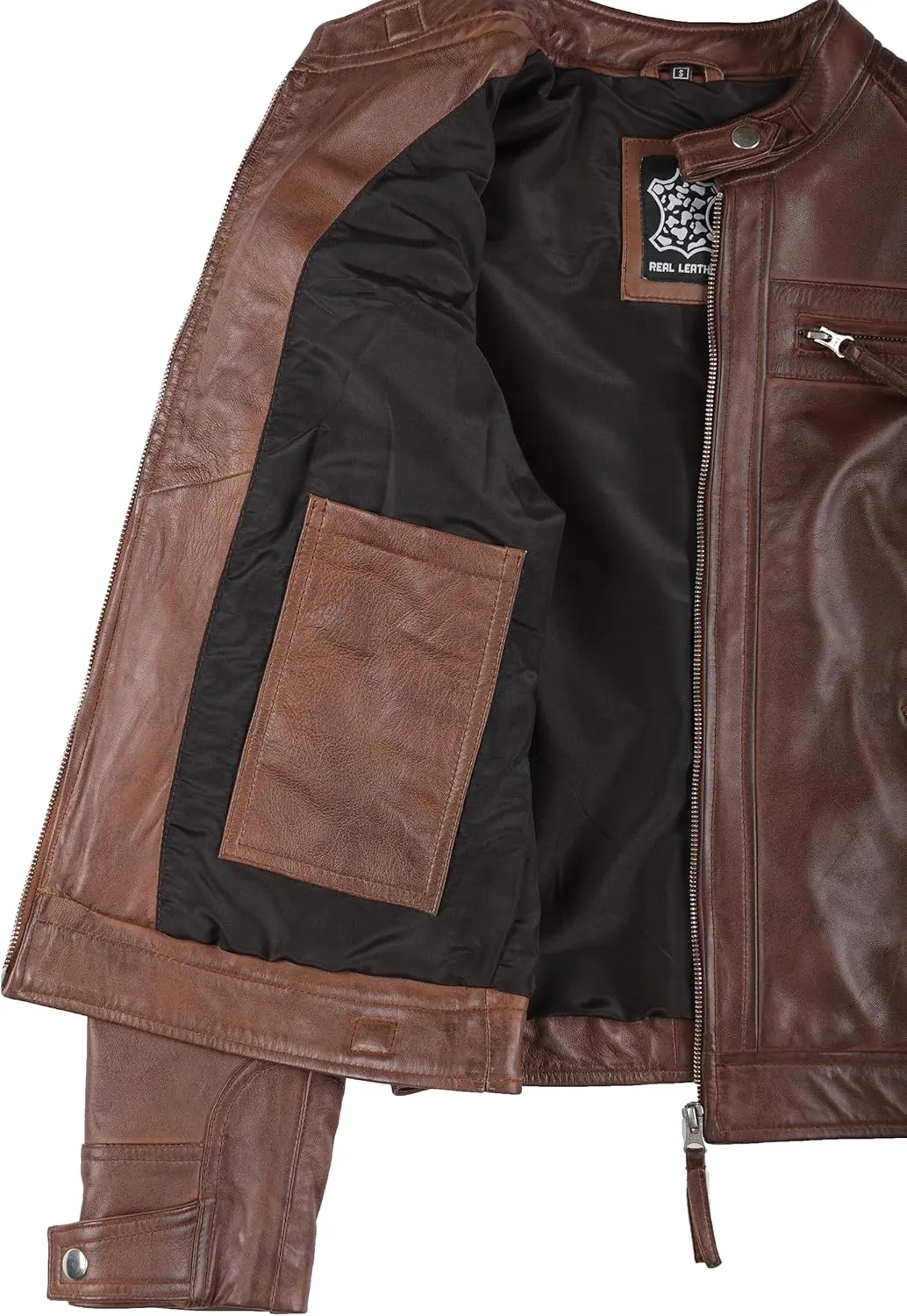Blingsoul Leather Jacket Women - Quilted Cafe Racer Style Womens Leather Jackets