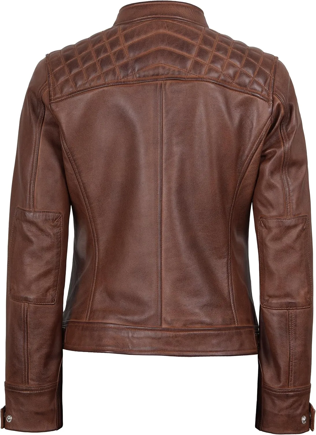 Blingsoul Leather Jacket Women - Quilted Cafe Racer Style Womens Leather Jackets