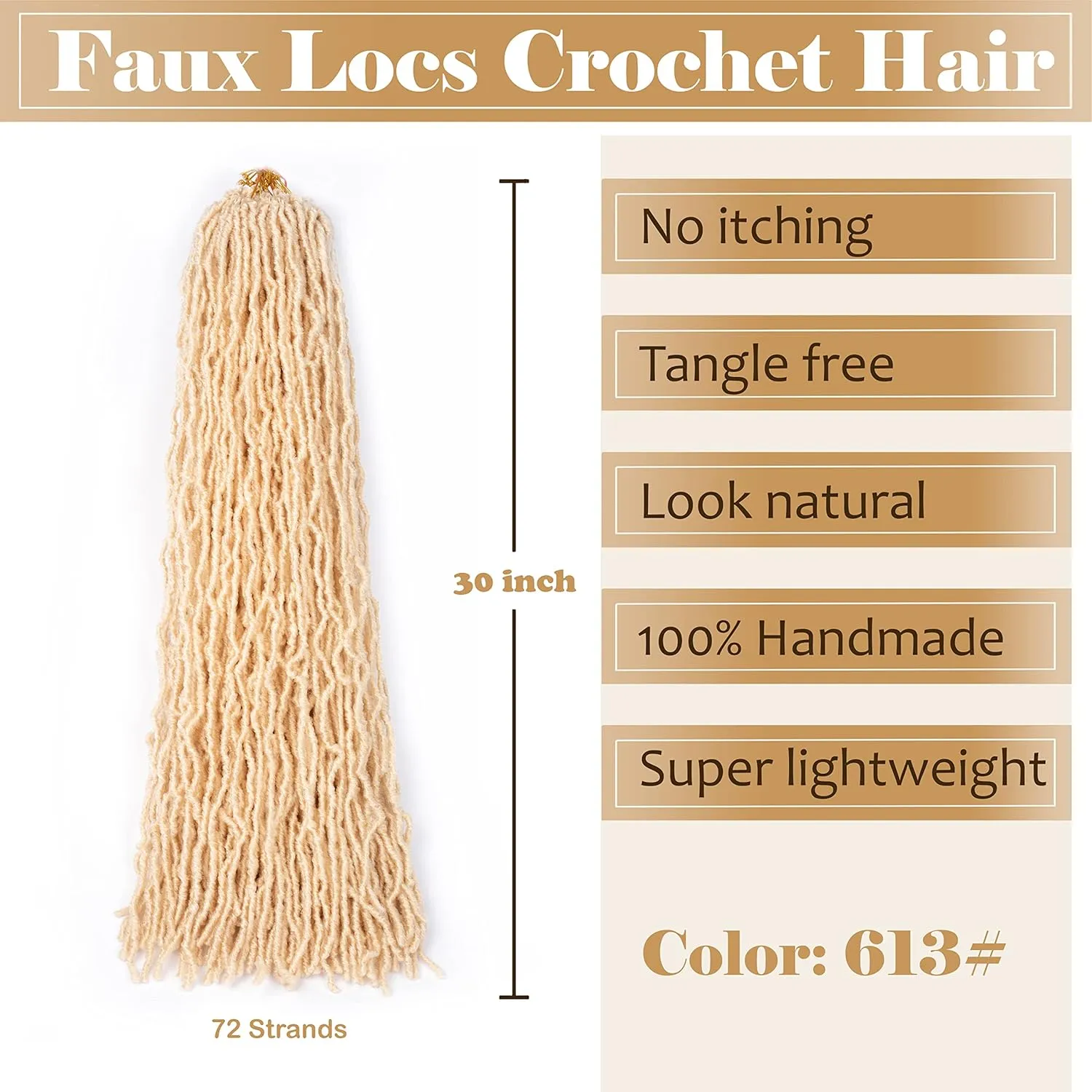 Blonde Faux Locs Crochet Hair Soft Locs 30 inch 6 Packs Long Pre Looped Crochet Locs Goddess Locs Crochet Hair For Black Women Braiding Hair Extensions (30 Inch (Pack of 6), 613#)
