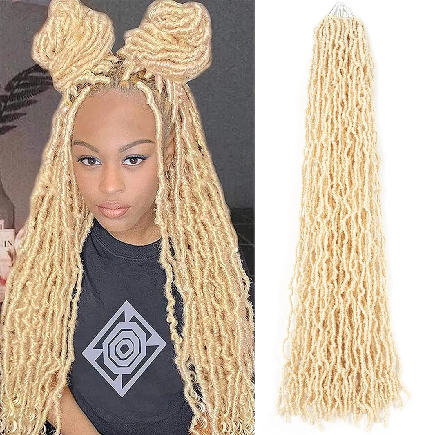 Blonde Faux Locs Crochet Hair Soft Locs 30 inch 6 Packs Long Pre Looped Crochet Locs Goddess Locs Crochet Hair For Black Women Braiding Hair Extensions (30 Inch (Pack of 6), 613#)
