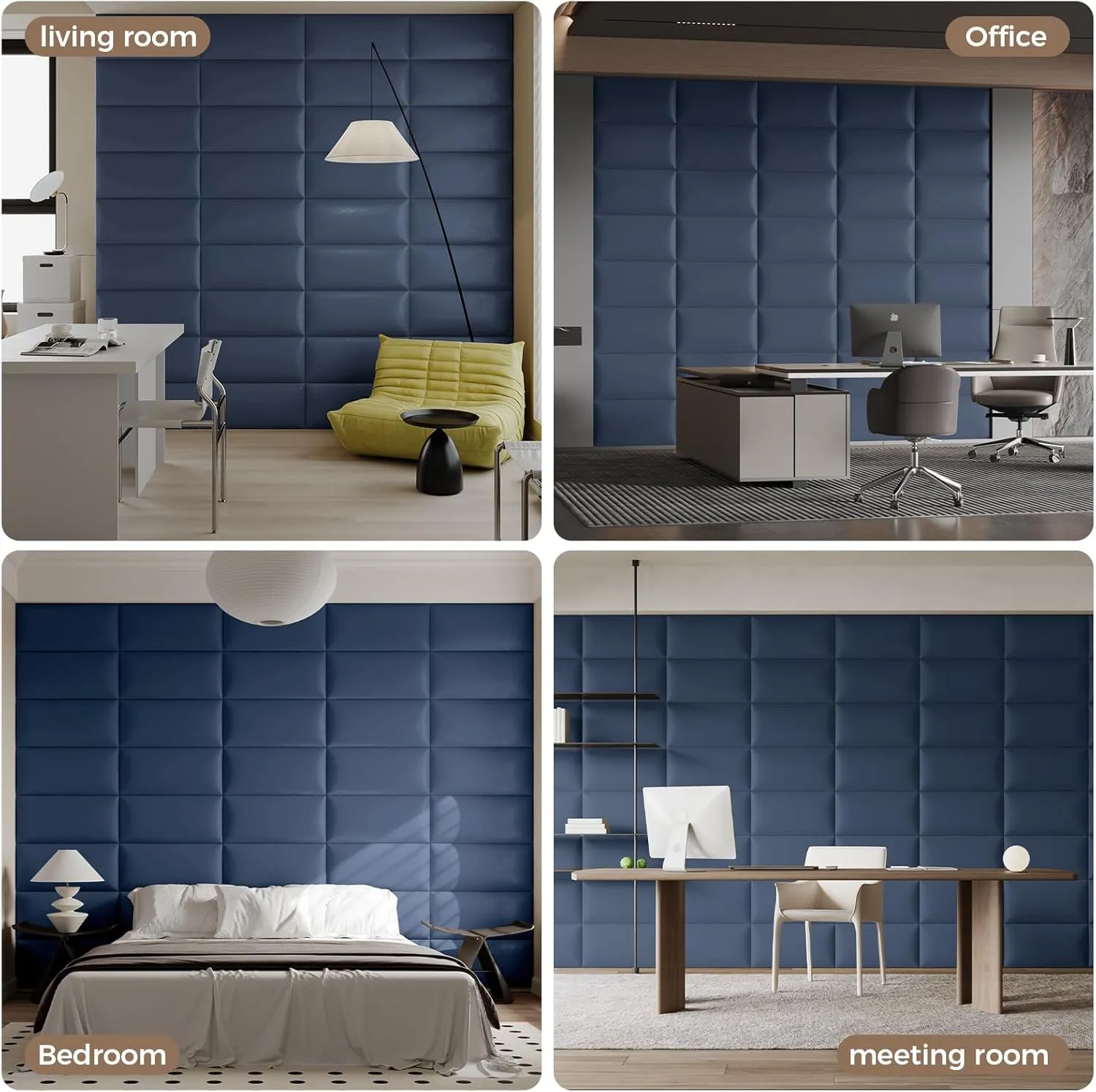 Blue Faux Leather Wall-Mounted Panels, 9-Pack, 24x12 Inches, DIY Soundproof Padding for Bedrooms, Impact-Resistant and Noise-Free Decorative Wall Panels, Easy Installation for Modern Home Décor