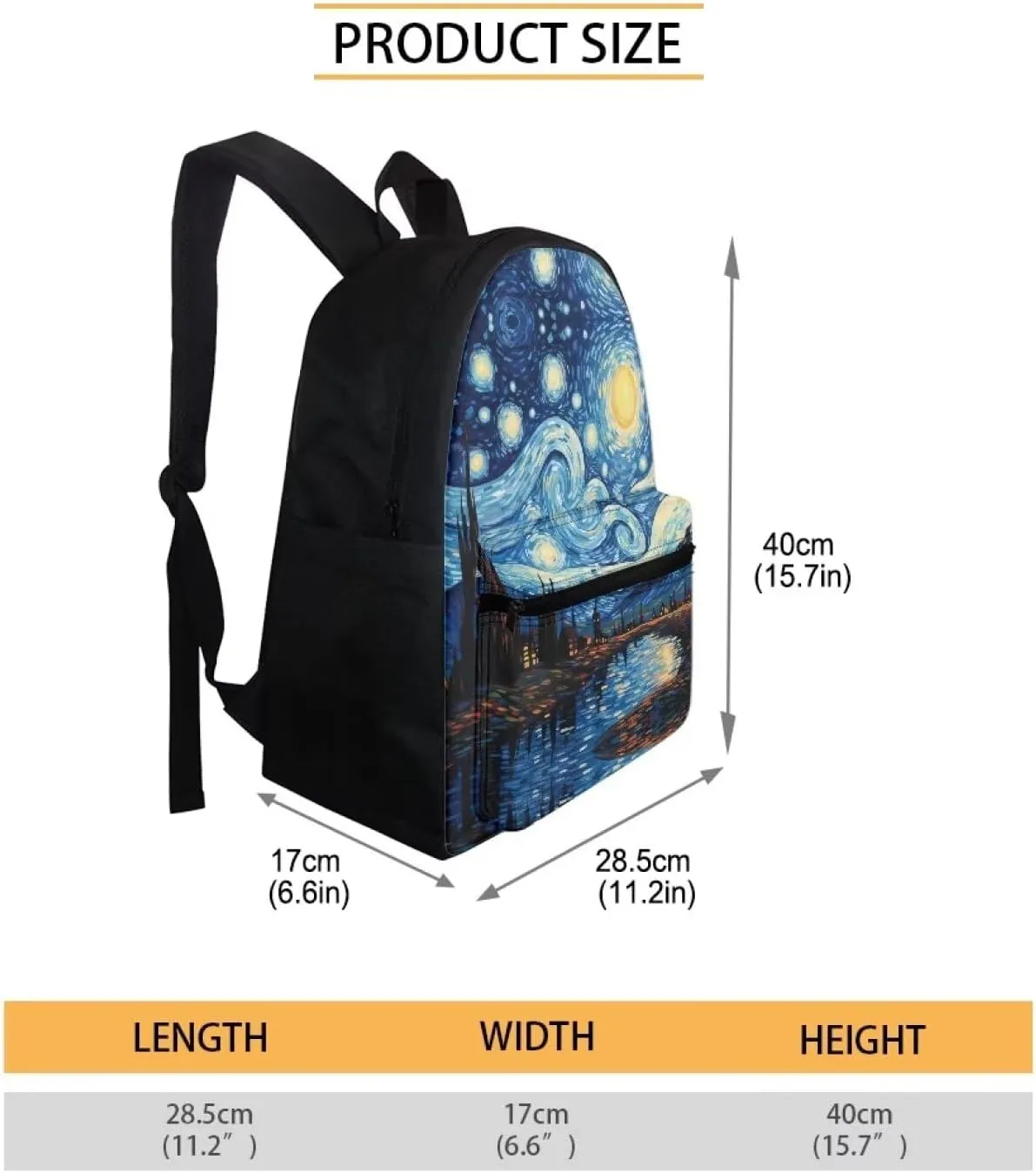 Blue Oil Painting Print White Horse Print Backpack with Lunch Box Kids Girls 6-11Y Multi-Functional School Bag Leakproof Insulated Lunch Bag and Pencil Case for Student Work