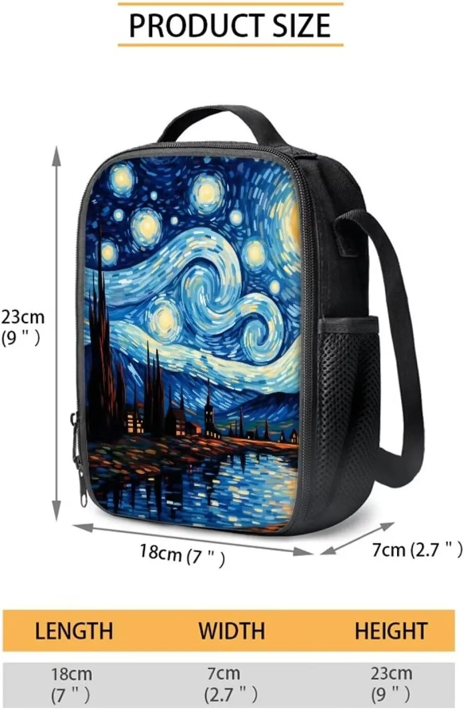 Blue Oil Painting Print White Horse Print Backpack with Lunch Box Kids Girls 6-11Y Multi-Functional School Bag Leakproof Insulated Lunch Bag and Pencil Case for Student Work