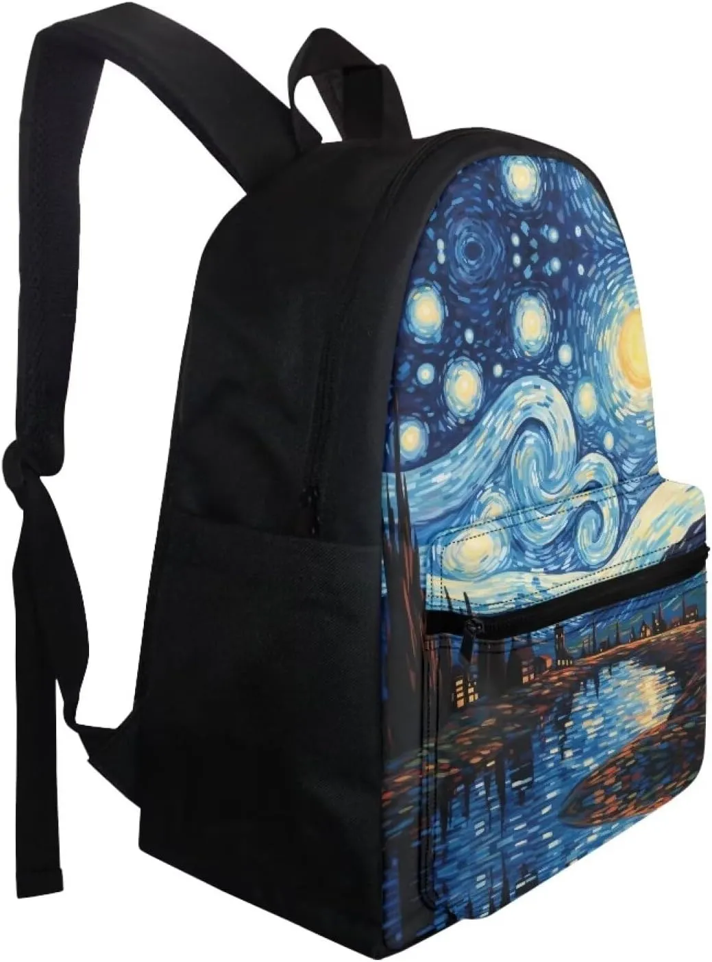 Blue Oil Painting Print White Horse Print Backpack with Lunch Box Kids Girls 6-11Y Multi-Functional School Bag Leakproof Insulated Lunch Bag and Pencil Case for Student Work
