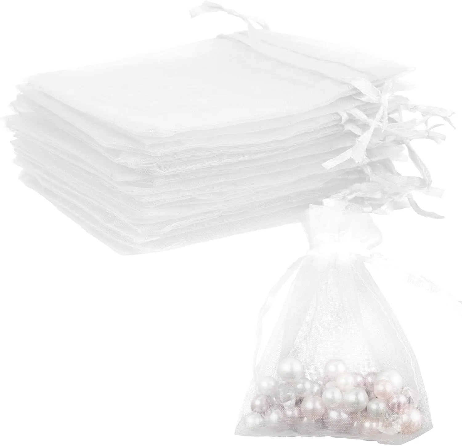 BOEIAC Organza Bags, White Organza Bags, 50Pcs, Sheer Organza Bags 3 x 4 inch, Jewelry Gift Bags, Party Favor Bags with Drawstring, Mesh Gift Pouches Mini Candy Bags for Wedding Christmas Party