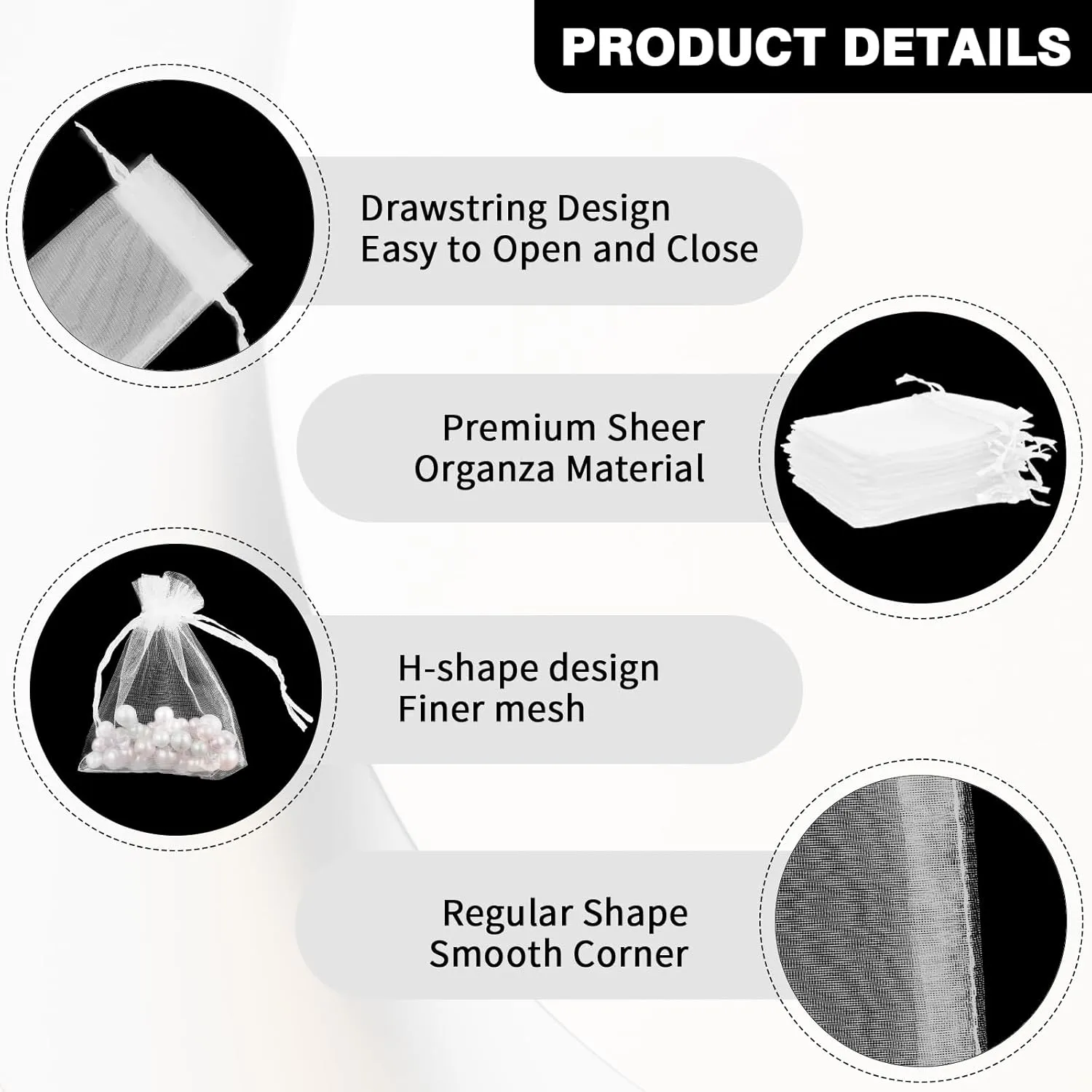 BOEIAC Organza Bags, White Organza Bags, 50Pcs, Sheer Organza Bags 3 x 4 inch, Jewelry Gift Bags, Party Favor Bags with Drawstring, Mesh Gift Pouches Mini Candy Bags for Wedding Christmas Party