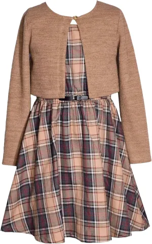 Bonnie Jean Girls 7-16 Woven Plaid Dress Knit Cardigan