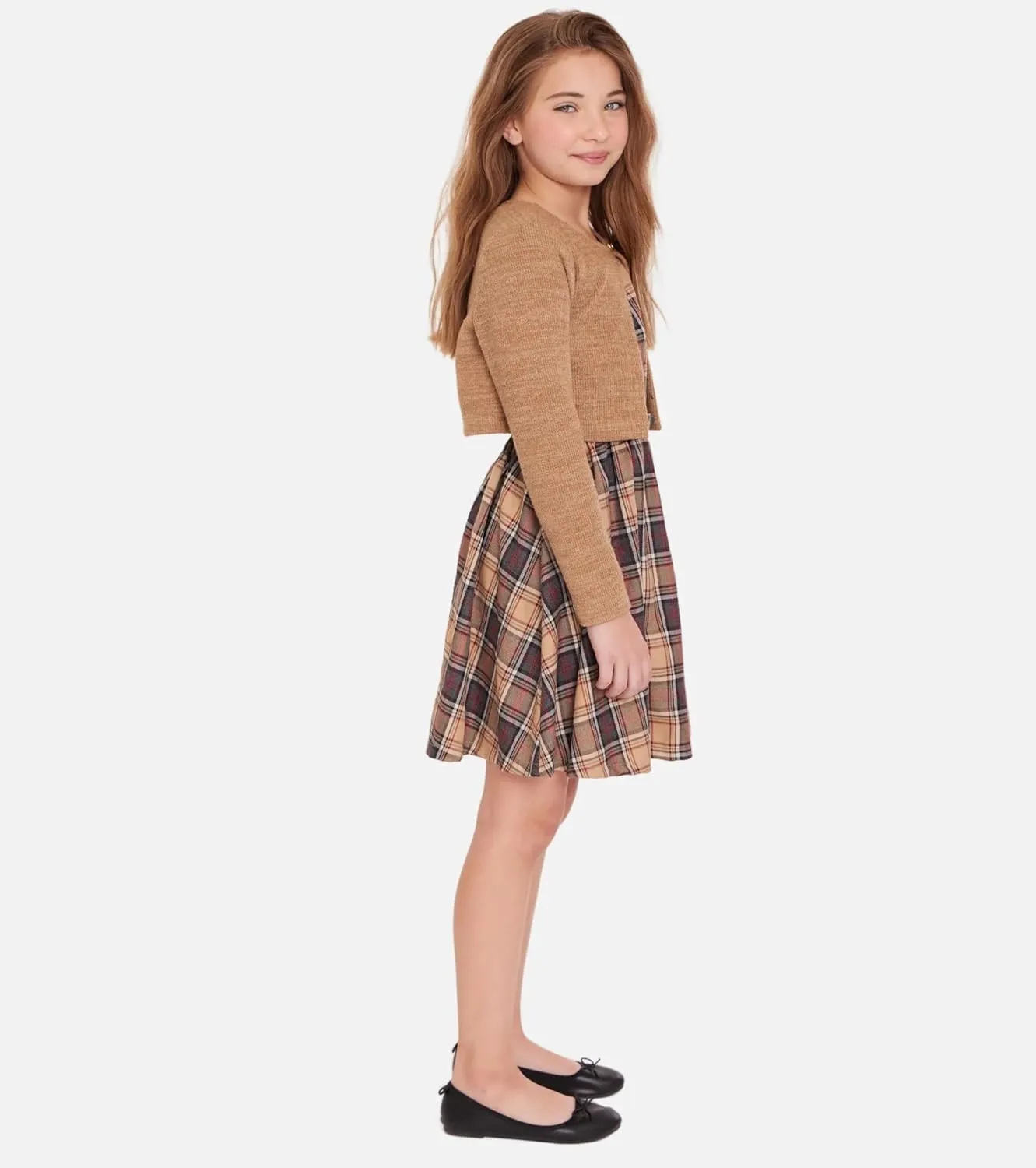 Bonnie Jean Girls 7-16 Woven Plaid Dress Knit Cardigan