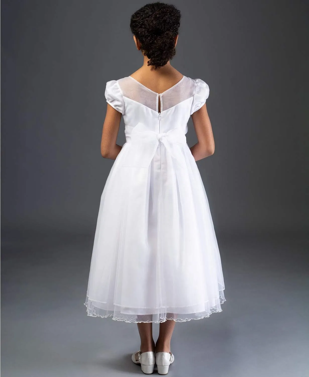 Bonnie Jean Girl's First Communion Dress with Jewel Accent, Short Sleeve