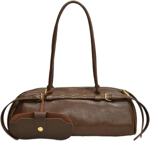 Boston Shoulder Bags for Women PU Leather Tote Bag Casual Bowling Bag Purse Retro Underarm Bag