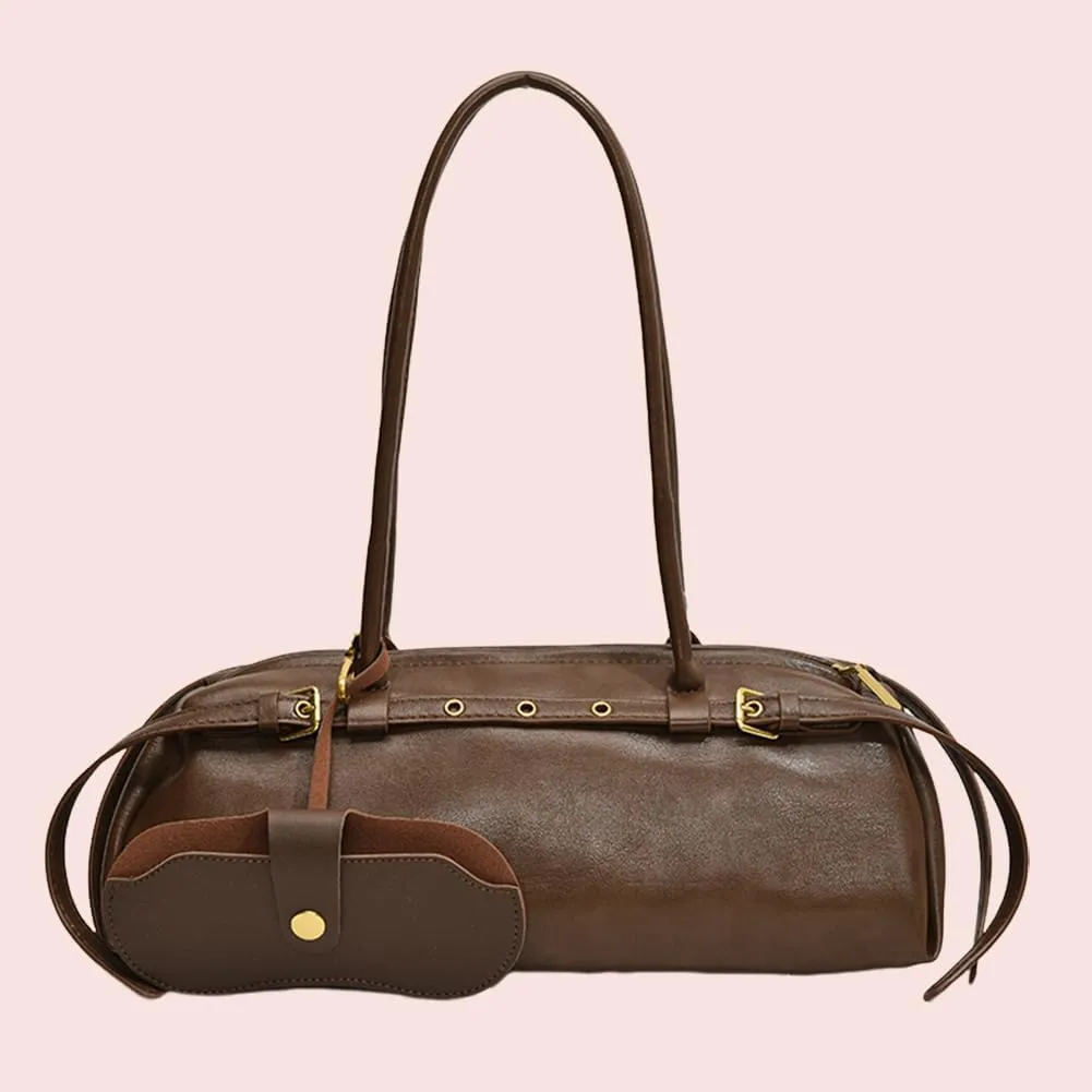 Boston Shoulder Bags for Women PU Leather Tote Bag Casual Bowling Bag Purse Retro Underarm Bag