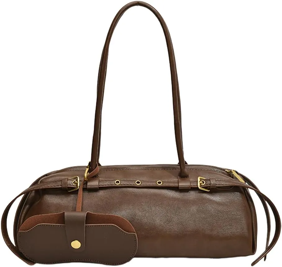 Boston Shoulder Bags for Women PU Leather Tote Bag Casual Bowling Bag Purse Retro Underarm Bag